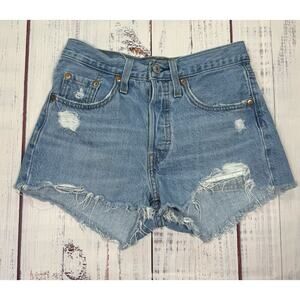 Levi's 501 Button Fly Denim Shorts Women's‎ Size 24 Cut Off Distressed Casual